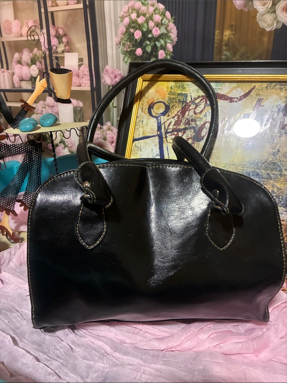 Classic Black Leather Handbag - Ellen Tracy